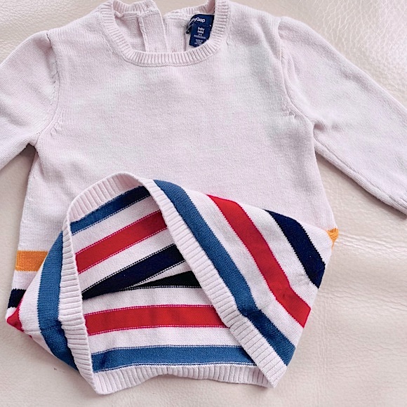 💥3/$20💥3-6M Gap Soft Sweater Dress, Long-Sleeve, Cream Red Gold Blue Stripes - Picture 4 of 10
